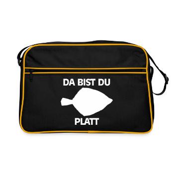 Da Bist Du Platt Geschenk Angler Scholle Ostsee - Retro Tasche - Schwarz/Gold - Vorne
