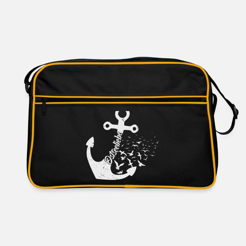 Ostseeliebe Anker & Möven - Retro Tasche - Schwarz/Gold