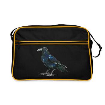 Raven crow with slightly bluish green feathers - Retro Bag - black/gold - Front