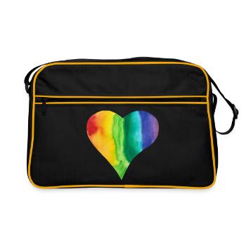 Regenbogen Herz LGBTQ+ proud pride bunt Vielfalt - Retro Tasche - Schwarz/Gold - Vorne