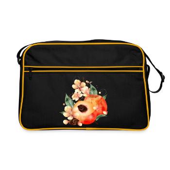 Demi-pêche, pêches, feuilles et fleurs de pêcher - Sac Retro - noir/or - Devant