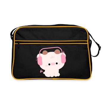 Niedliche Kuh mit Kopfhörern Illustration - Retro Tasche - Schwarz/Gold - Vorne