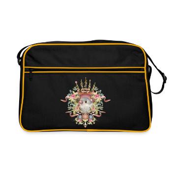 Delicate bird in floral ornamental frame in pastel - Retro Bag - black/gold - Front