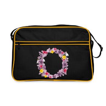 Couronne d’eucalyptus rose poussiéreux avec de délicates fleurs printanières. - Sac Retro - noir/or - Devant