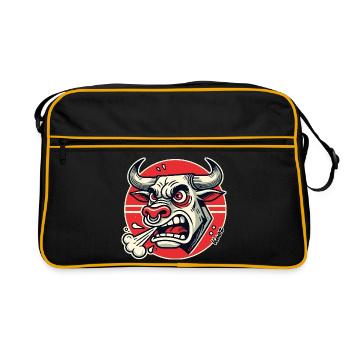 Wütender Bulle Retro-Logo - Retro Tasche - Schwarz/Gold - Vorne