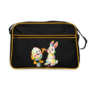 Funny Easter Egg Paints Happy Easter Bunny - Retro Bag - black/gold - Front