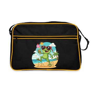 Frosch am Strand mit Eis - Retro Bag - black/gold - Front
