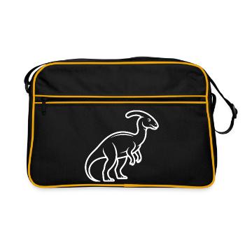 Dino-Linienkunst Silhouette - Retro Tasche - Schwarz/Gold - Vorne