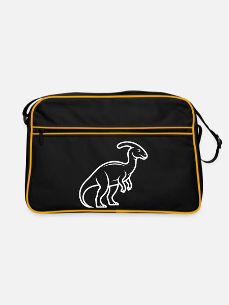 Dino-Linienkunst Silhouette - Retro Tasche - Schwarz/Gold