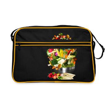 Essen Nahrungsmittel Gemüse Obst Küche - Retro Tasche - Schwarz/Gold - Vorne