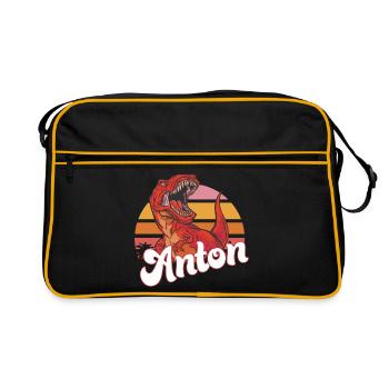 ANTON - Beau prénom de garçon avec T-REX Dino - Sac Retro - noir/or - Devant