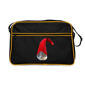 Chat, noël, chat de noël, chat de santa - Sac Retro - noir/or - Devant