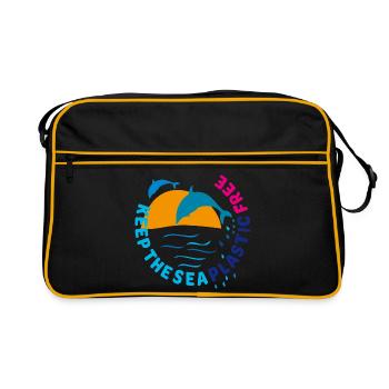 Delfine, keep the sea plastic free - Retro Tasche - Schwarz/Gold - Vorne