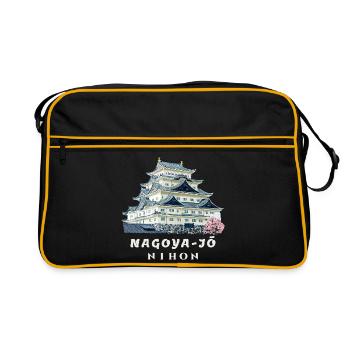 Nagoya Castle, Beautiful Places in Japan Drawing - Retro Bag - black/gold - Front