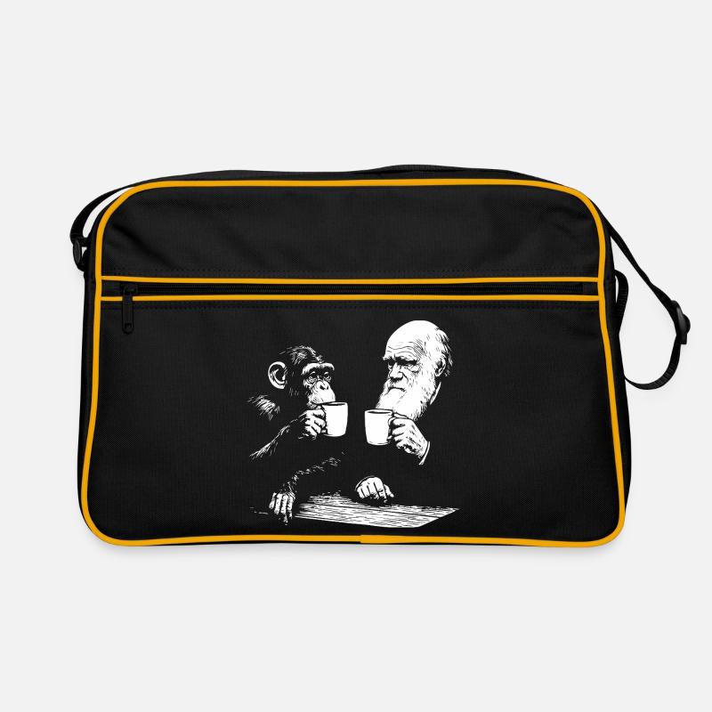 Darwin und der Affe trinken Kaffee Retro Tasche