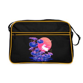 Neon bunny lotus forest in the evening light - Retro Bag - black/gold - Front