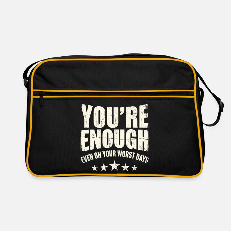 Du bist genug – Mutige Tagesbotschaft - Retro Tasche - Schwarz/Gold