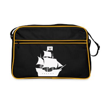 Piratenschiff Silhouette - Retro Tasche - Schwarz/Gold - Vorne