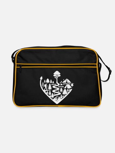 Wanderpfad Abenteuer Natur  - Retro Tasche - Schwarz/Gold - Vorne