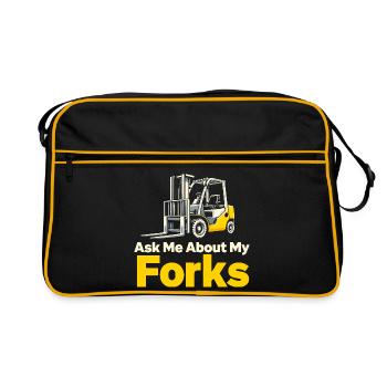 Demandez-moi pour les fourchettes | Humour sur le chariot élévateur - Sac Retro - noir/or - Devant