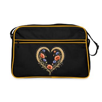 Cœur de blé, coquelicot, fleurs, bleuet, motif nature - Sac Retro - noir/or - Devant