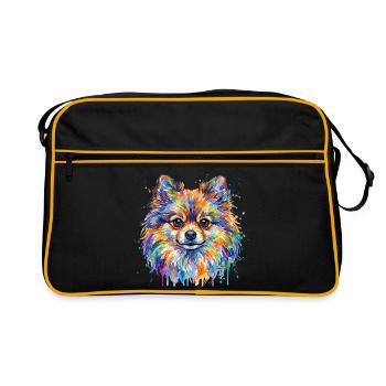 Wasserfarben Pom Portrait - Retro Tasche - Schwarz/Gold - Vorne