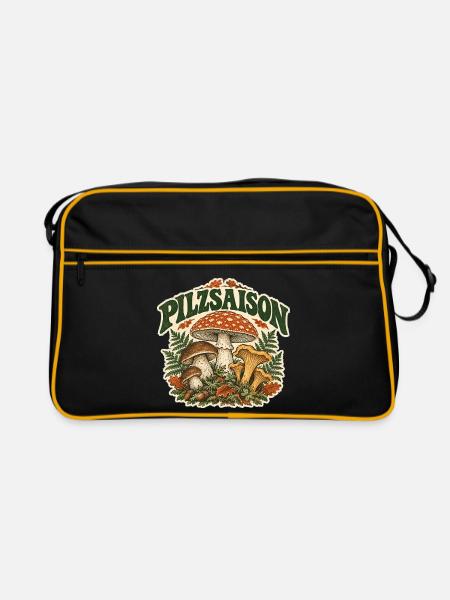 Plz Season – Herbst & Pilze - Retro Tasche - Schwarz/Gold