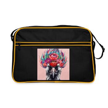 Kranich in Farbe - Retro Tasche - Schwarz/Gold - Vorne