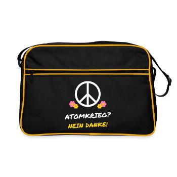 Atomkrieg? Nein danke! – Peace Zeichen - Retro Tasche - Schwarz/Gold - Vorne