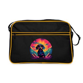 Synthwave Dachshund (no1) - Retro Bag - black/gold - Front