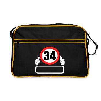 34 Geburtstag Verkehrszeichen 34 Jahre Dein Name - Retro Tasche - Schwarz/Gold - Vorne