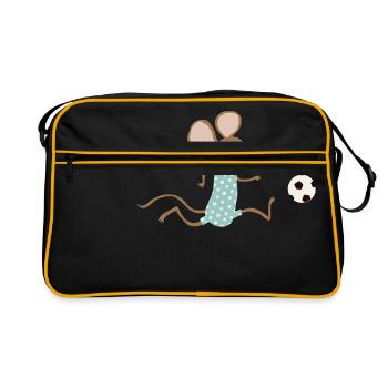 Maus spielt Fussball - Retro Tasche - Schwarz/Gold - Vorne