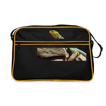 gecko lizard echse eidechse - Retro Tasche - Schwarz/Gold - Vorne