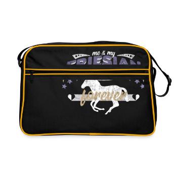 Friesian Friese Pferd Pferderasse best friends BFF - Retro Tasche - Schwarz/Gold - Vorne