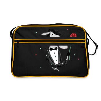 Pferd mit Punkten und Rose - Retro Tasche - Schwarz/Gold - Vorne