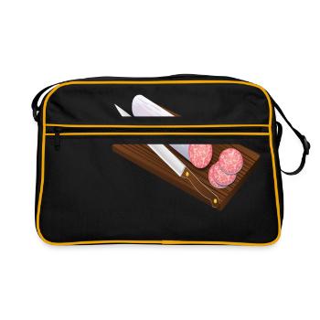 salami sausage wurst breakfast fruehstueck - Retro Tasche - Schwarz/Gold - Vorne