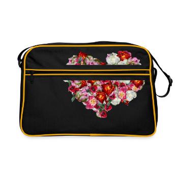 daffodils roses rosen blumen flowers tulips tulpen - Retro Tasche - Schwarz/Gold - Vorne