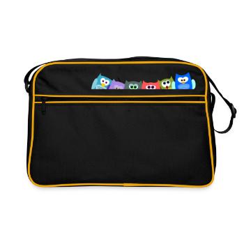Cooles buntes Eulen Motiv - Retro Tasche - Schwarz/Gold - Vorne