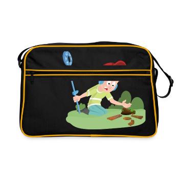 Schatzjäger findet nur Schrott mit Metalldetektor - Retro Tasche - Schwarz/Gold - Vorne
