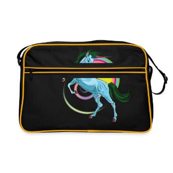 Licorne bleue, légendaire animal mythique - Sac Retro - noir/or - Devant