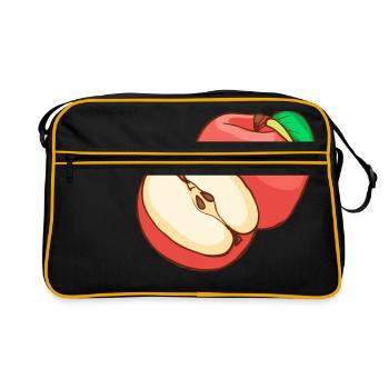 Roter Apfel Äpfel Obst Früchte Frucht - Retro Tasche - Schwarz/Gold - Vorne