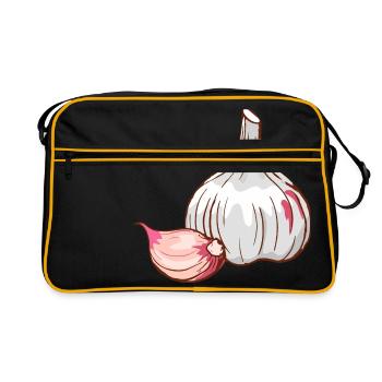 Knoblauch Knoblauchzehe Zehe Gewürze - Retro Tasche - Schwarz/Gold - Vorne