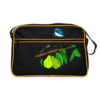 Oiseau bleu et poire - Sac Retro - noir/or - Devant