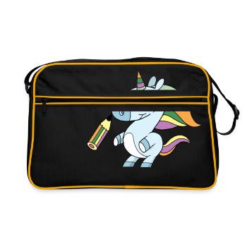 Einhorn Zeichnen - Retro Tasche - Schwarz/Gold - Vorne