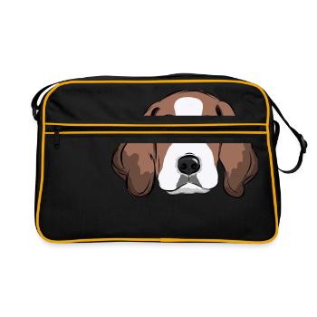 Beagle Welpe, Hundeliebhaber, Geschenkidee - Retro Tasche - Schwarz/Gold - Vorne