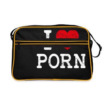 J'AIME PORNO - cadeau drôle de chemise de porn - Sac Retro - noir/or - Devant