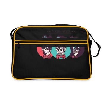 head of death hipster modern skull crane bezel - Retro Bag - black/gold - Front
