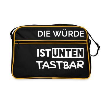 Die Würde des Mannes ist unten tastbar - Retro Tasche - Schwarz/Gold - Vorne