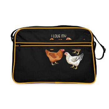 J'aime mon cadeau de poulet fermier fermier dames - Sac Retro - noir/or - Devant