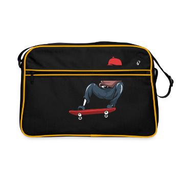 Skater skateboard skeleton skating gift - Retro Bag - black/gold - Front